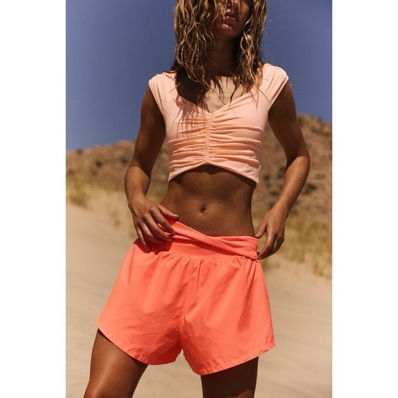 New Free People Movement Carpe Diem Shorts Athletic High Rise Neon Coral XL - Picture 1 of 12